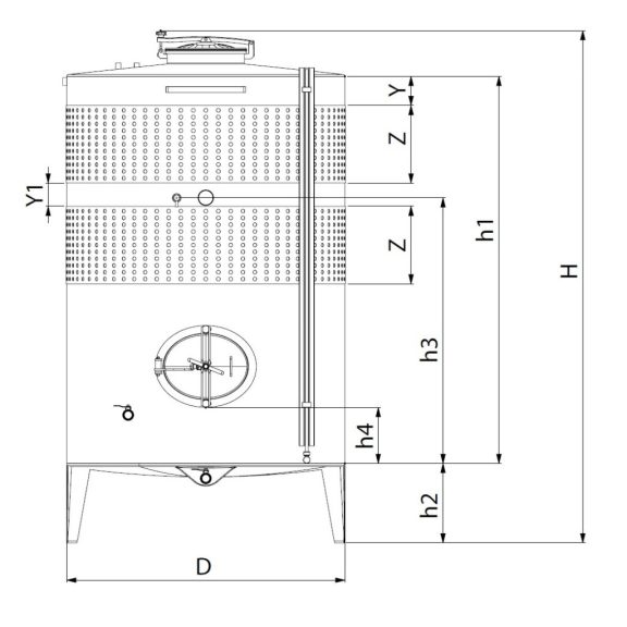 Tartály Zottel (5.2) zárt 1100 liter, kettő hűtőpalásttal, felső és oldalsó búvónyílással