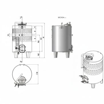   Tartály Zottel (8.1) erjesztő, zárt 3300 liter, automata forgató rendszerrel, hűtőpalásttal