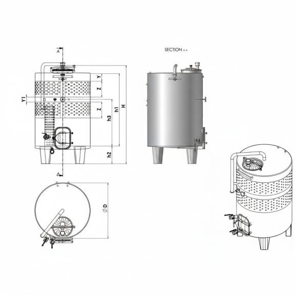 Tartály Zottel (8.1) erjesztő, zárt 4000 liter, automata forgató rendszerrel, hűtőpalásttal