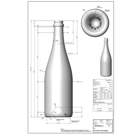 BP Pezsgősüveg Green Champagne uvag 0.75 liter (12db/csomag)