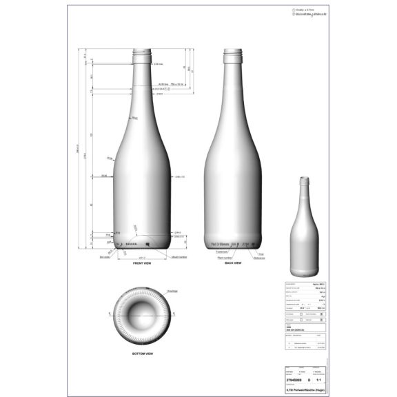 BP Burgundi HUGO színtelen BVS 0.75 liter 296 mm 6 g/l (BA 2794S089BRA01)