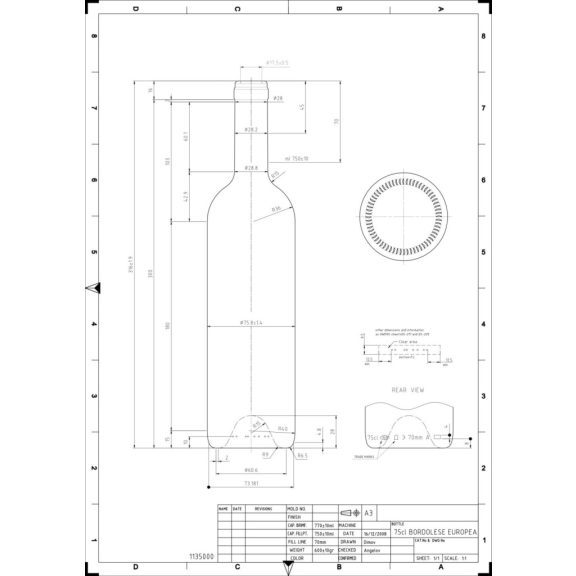 BP Bordolese Europea uvag dugós 0.75 liter 316 mm (BA 2798B102VBA01)