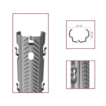   Oszlop köz fém horganyzott AGRI EVO bordázott, külső fül, 63*45 mm, 1.5mm vastag, 2.5 méter