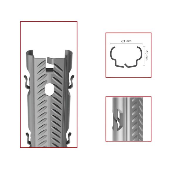 Oszlop köz fém horganyzott AGRI EVO bordázott, belső fül, 63*45 mm, 1.5mm vastag, 2.5 méter Oszlop köz fém horganyzott AGRI EVO bordázott, belső fül, 63*45 mm, 1.5mm vastag, 2.5 méter
