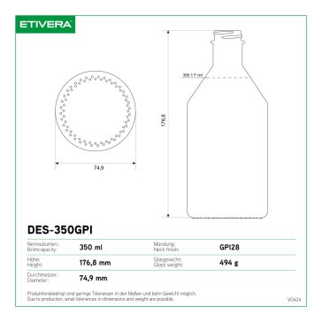 Díszüveg Destillata üveg 350 ml fehér GPI28