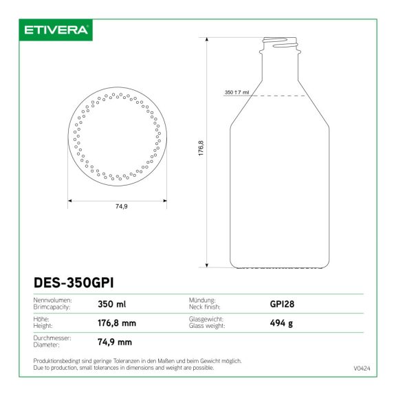 Díszüveg Destillata üveg 350 ml fehér GPI28 Díszüveg Destillata üveg 350 ml fehér GPI28
