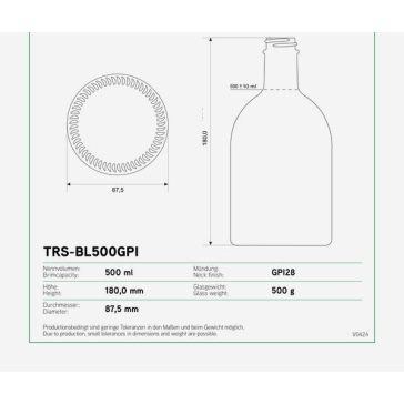Díszüveg Triest 500 ml matt kék GPI28