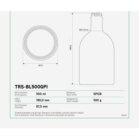 Díszüveg Triest 500 ml matt kék GPI28