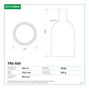 Díszüveg Triest 500 ml színtelen dugós