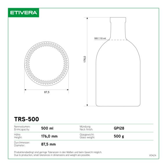 Díszüveg Triest 500 ml színtelen dugós Díszüveg Triest 500 ml színtelen dugós