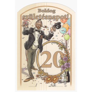   Címke pálinkás 10 db-os (íves) Boldog 20. születésnapot!