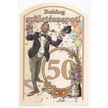   Címke pálinkás 10 db-os (íves) Boldog 50. születésnapot!