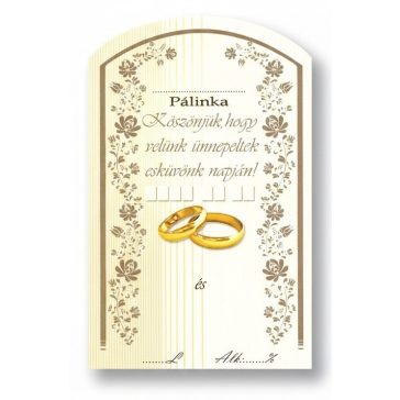 Címke pálinkás 10 db-os (íves) Esküvő