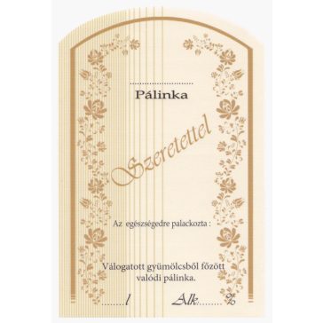 Címke pálinkás 10 db-os (íves) Szeretettel