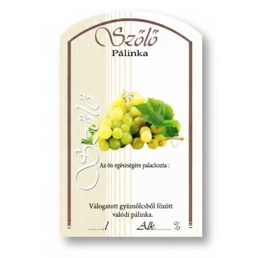 Címke pálinkás 10 db-os (íves) Szőlő-fehér