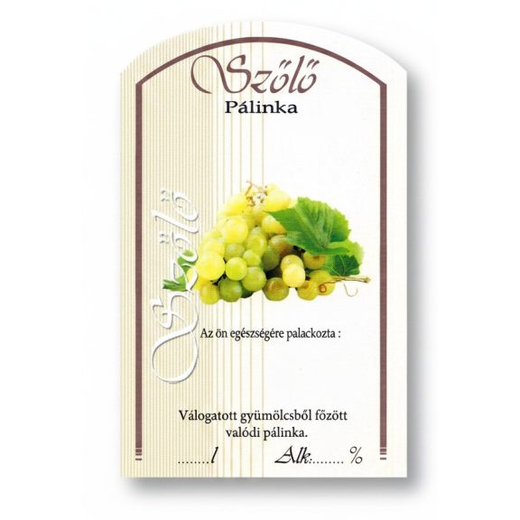 Címke pálinkás 10 db-os (íves) Szőlő-fehér Címke pálinkás 10 db-os (íves) Szőlő-fehér