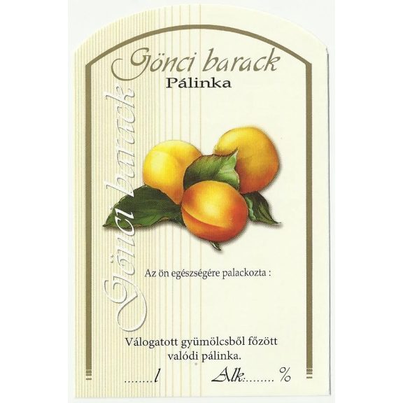Címke pálinkás 10 db-os (íves) Gönci Barack Címke pálinkás 10 db-os (íves) Gönci Barack