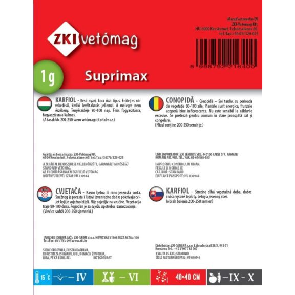 ZKI vetőmag 4. kategória Karfiol/ Suprimax ZKI vetőmag 4. kategória Karfiol/ Suprimax